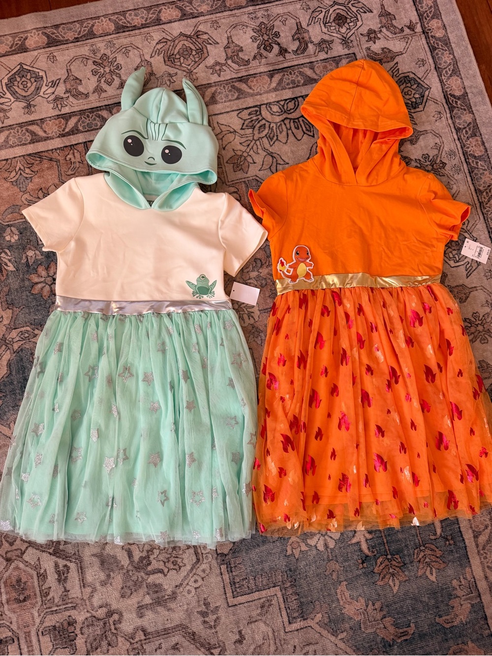 Girls Star Wars baby yoda and Pokémon Charizard Hooded Costume Dress